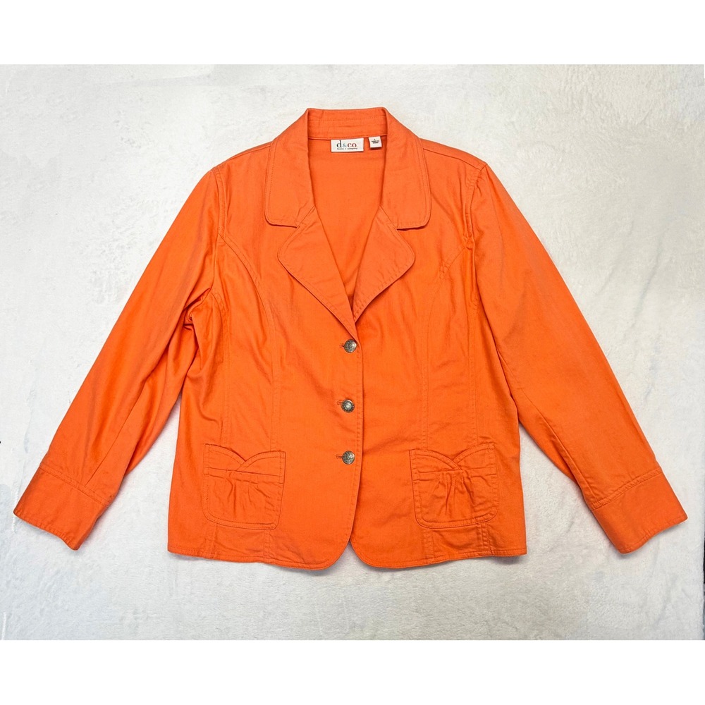 Denim & Co Orange Denim Jacket Women's Large Stretch Slimming Design